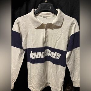 Vintage Adult White and Blue Long Sleeve Rugby Shirt